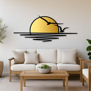 Extra Large Metal Wall Art Sunrise Birds Black Gold Decor - Kwikley