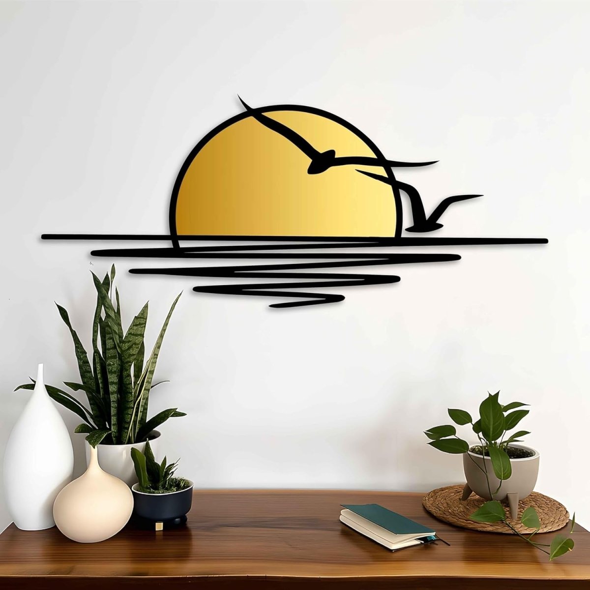 Extra Large Metal Wall Art Sunrise Birds Black Gold Decor - Kwikley