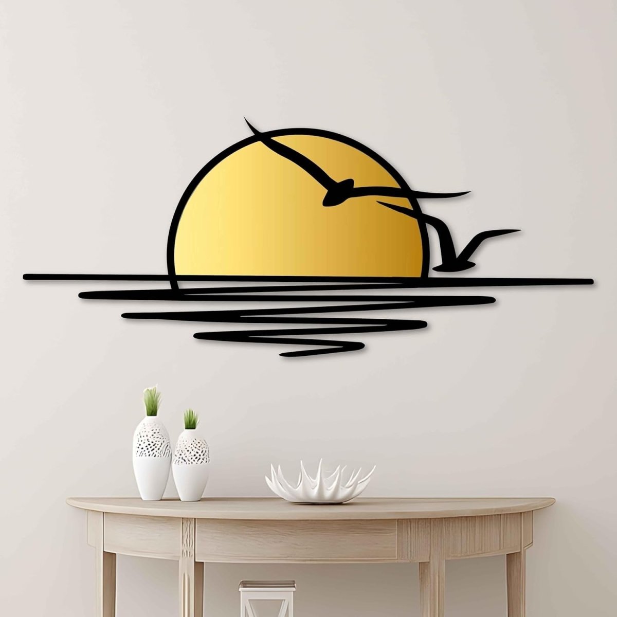 Extra Large Metal Wall Art Sunrise Birds Black Gold Decor - Kwikley