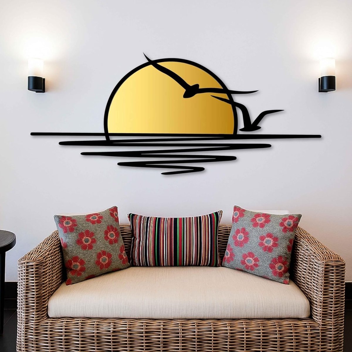 Extra Large Metal Wall Art Sunrise Birds Black Gold Decor - Kwikley