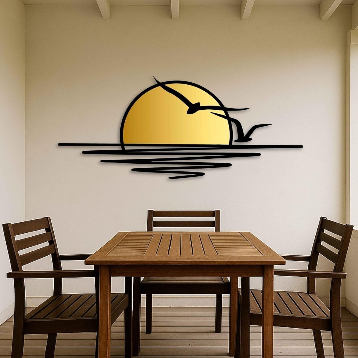 Extra Large Metal Wall Art Sunrise Birds Black Gold Decor - Kwikley