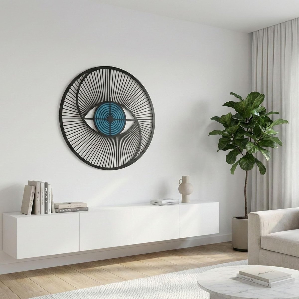 Extra Large Modern Eye Metal Wall Art 100cm Black Decor - Kwikley