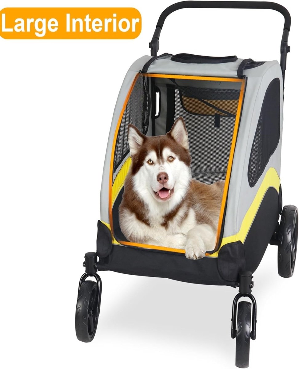 Extra Large Pet Stroller Heavy Duty 4 Wheel for Large Dogs Grey Yellow - Kwikley