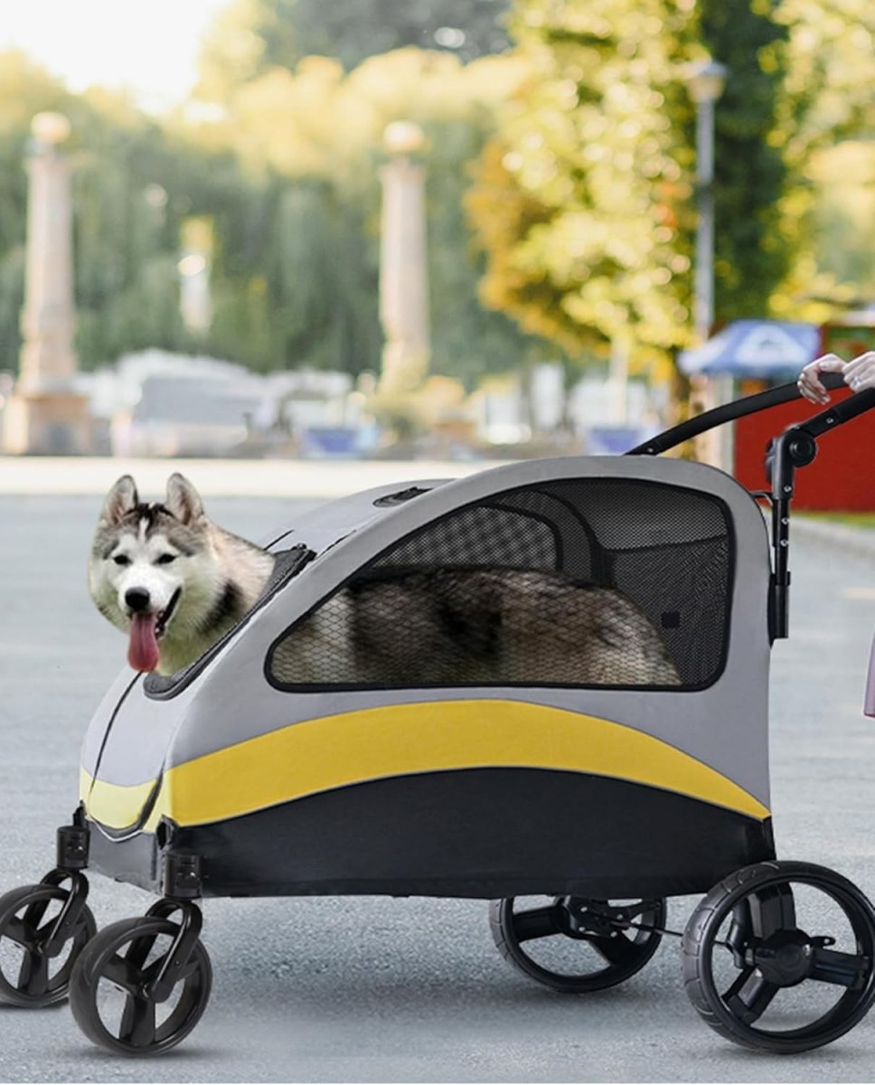 Extra Large Pet Stroller Heavy Duty 4 Wheel for Large Dogs Grey Yellow - Kwikley