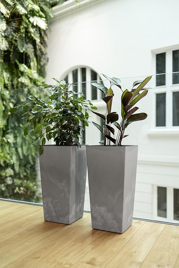 Extra Large Tall Planter 75cm Grey Concrete Effect Pot Insert - Kwikley