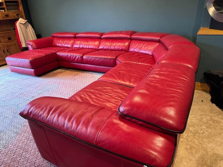 Extra Size Luxe Lush Red Leather Corner Sofa + Armchair (PTP) - Kwikley