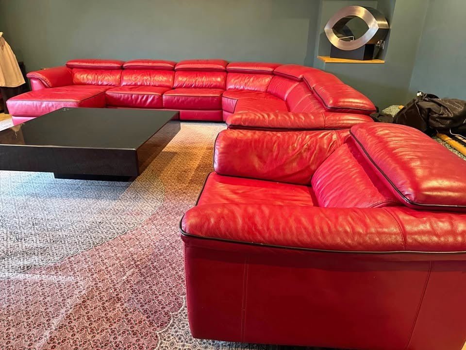 Extra Size Luxe Lush Red Leather Corner Sofa + Armchair (PTP) - Kwikley