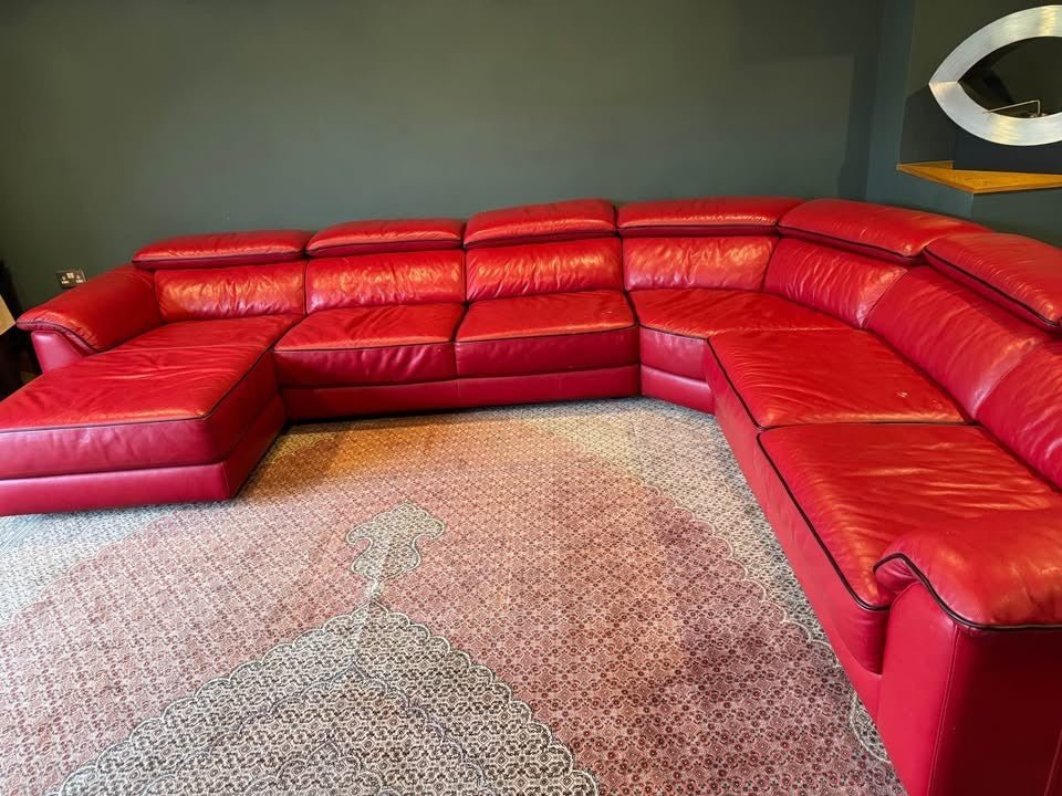 Extra Size Luxe Lush Red Leather Corner Sofa + Armchair (PTP) - Kwikley