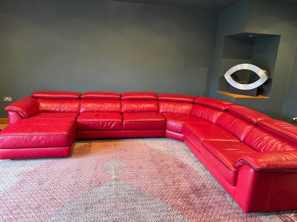 Extra Size Luxe Lush Red Leather Corner Sofa + Armchair (PTP) - Kwikley