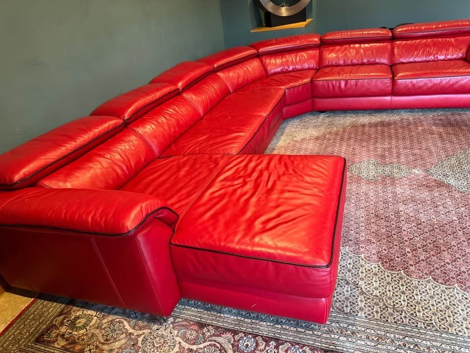 Extra Size Luxe Lush Red Leather Corner Sofa + Armchair (PTP) - Kwikley