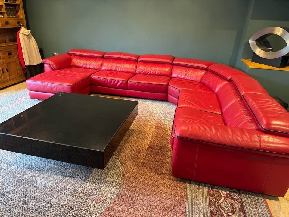 Extra Size Luxe Lush Red Leather Corner Sofa + Armchair (PTP) - Kwikley