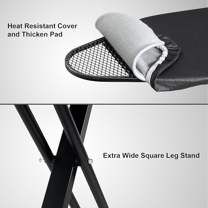 Extra Wide Ironing Board 117x43cm Heavy Duty Adjustable Steam Iron Rest - Kwikley