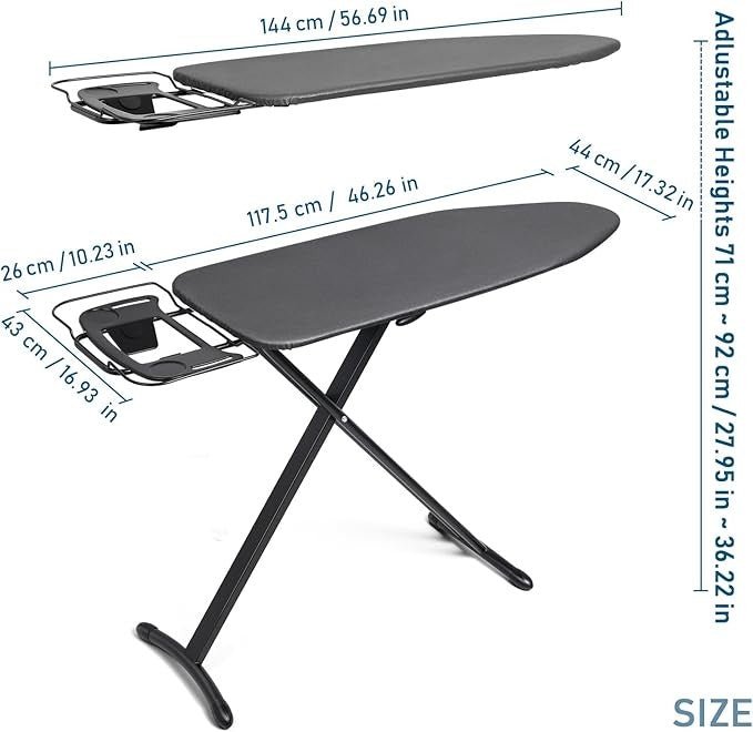 Extra Wide Ironing Board 117x43cm Heavy Duty Adjustable Steam Iron Rest - Kwikley