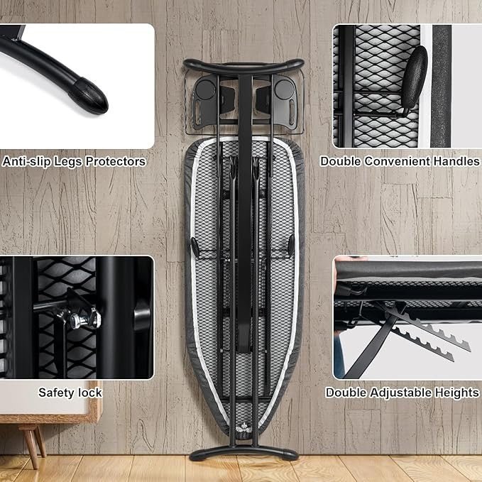 Extra Wide Ironing Board 117x43cm Heavy Duty Adjustable Steam Iron Rest - Kwikley