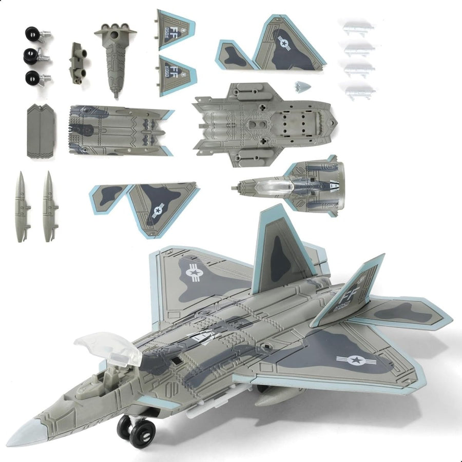 F - 22 Raptor Fighter Jet Model Kit 1:72 Scale | Quick Build, Moveable Parts - Kwikley