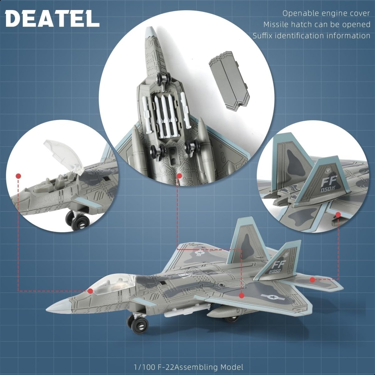 F - 22 Raptor Fighter Jet Model Kit 1:72 Scale | Quick Build, Moveable Parts - Kwikley