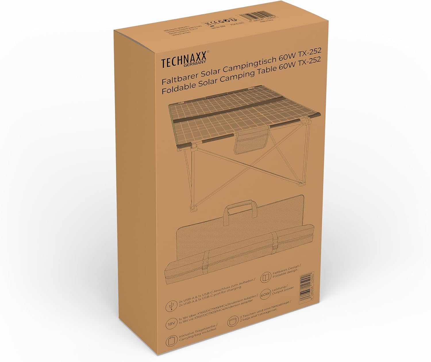 60W Foldable Solar Camping Table USB C USB A DC Output
