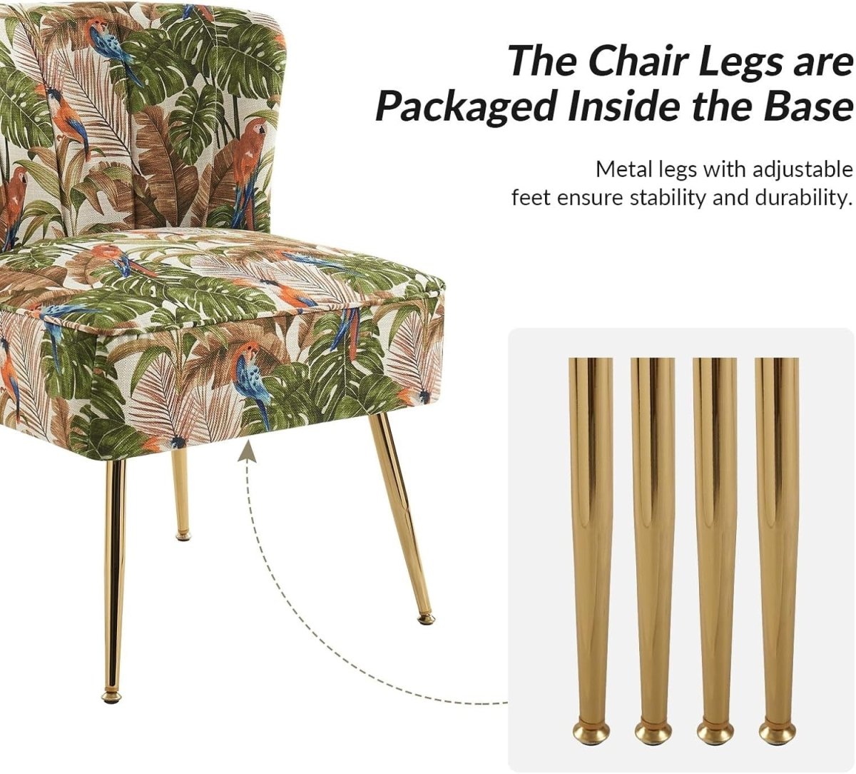 Fabric Dining Accent Chair Upholstered Slipper Vanity Chair Metal Legs - Kwikley