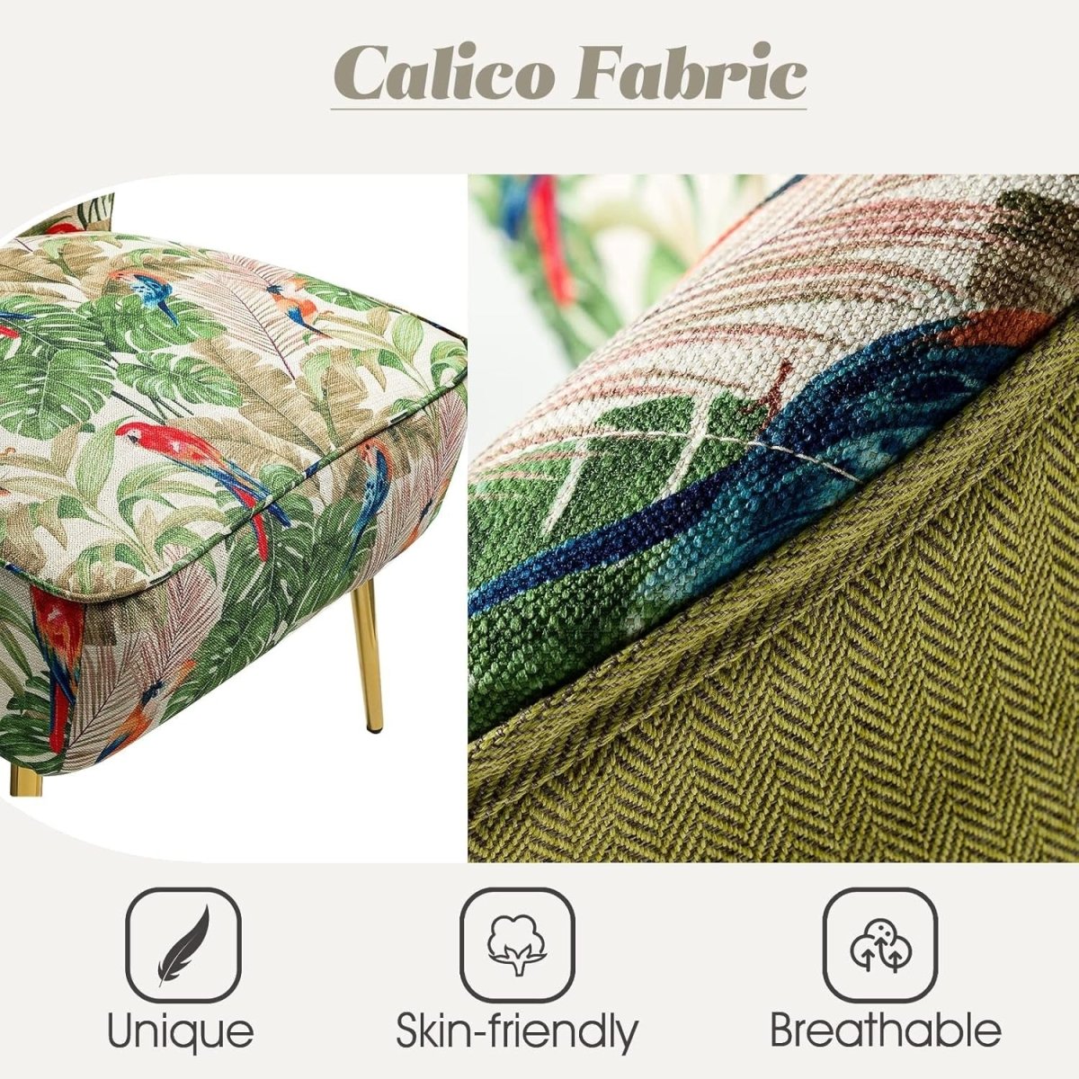 Fabric Dining Accent Chair Upholstered Slipper Vanity Chair Metal Legs - Kwikley