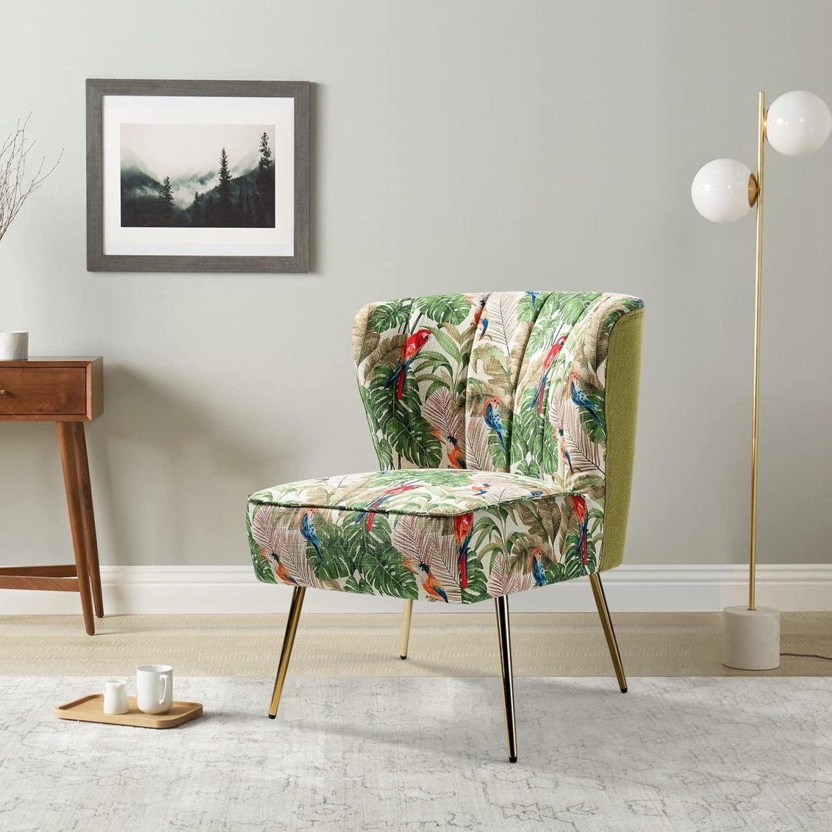 Fabric Dining Accent Chair Upholstered Slipper Vanity Chair Metal Legs - Kwikley