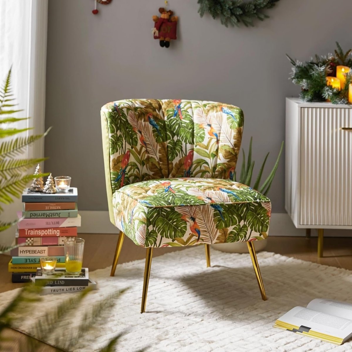 Fabric Dining Accent Chair Upholstered Slipper Vanity Chair Metal Legs - Kwikley