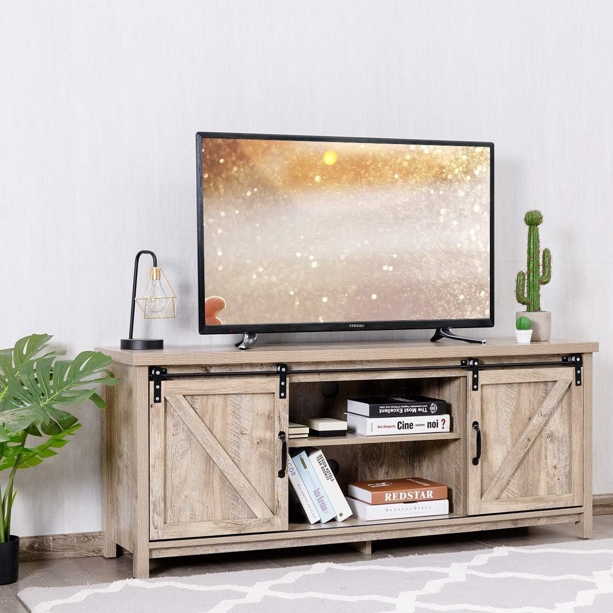 Farmhouse TV Stand up to 60" | Sliding Barn Doors | Storage Cabinet Table - Kwikley