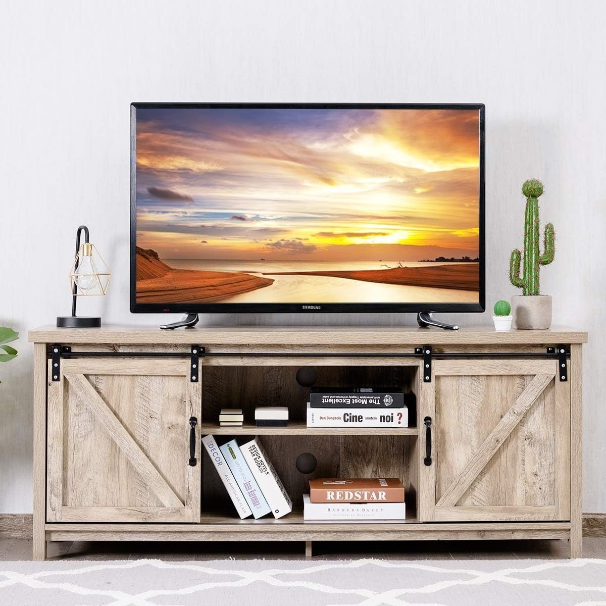 Farmhouse TV Stand up to 60" | Sliding Barn Doors | Storage Cabinet Table - Kwikley