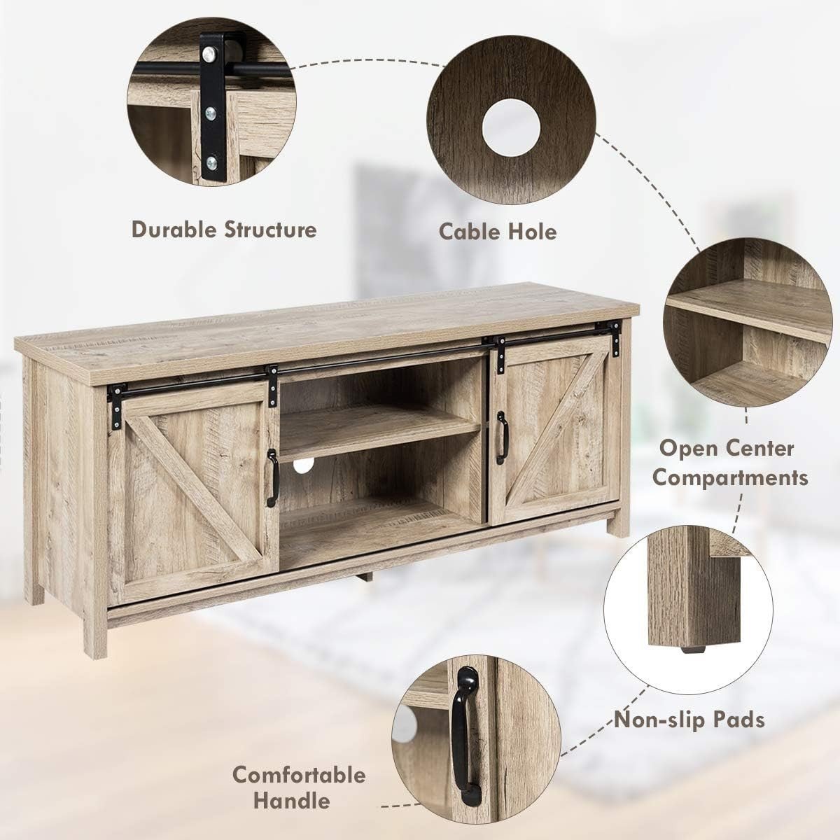 Farmhouse TV Stand up to 60" | Sliding Barn Doors | Storage Cabinet Table - Kwikley