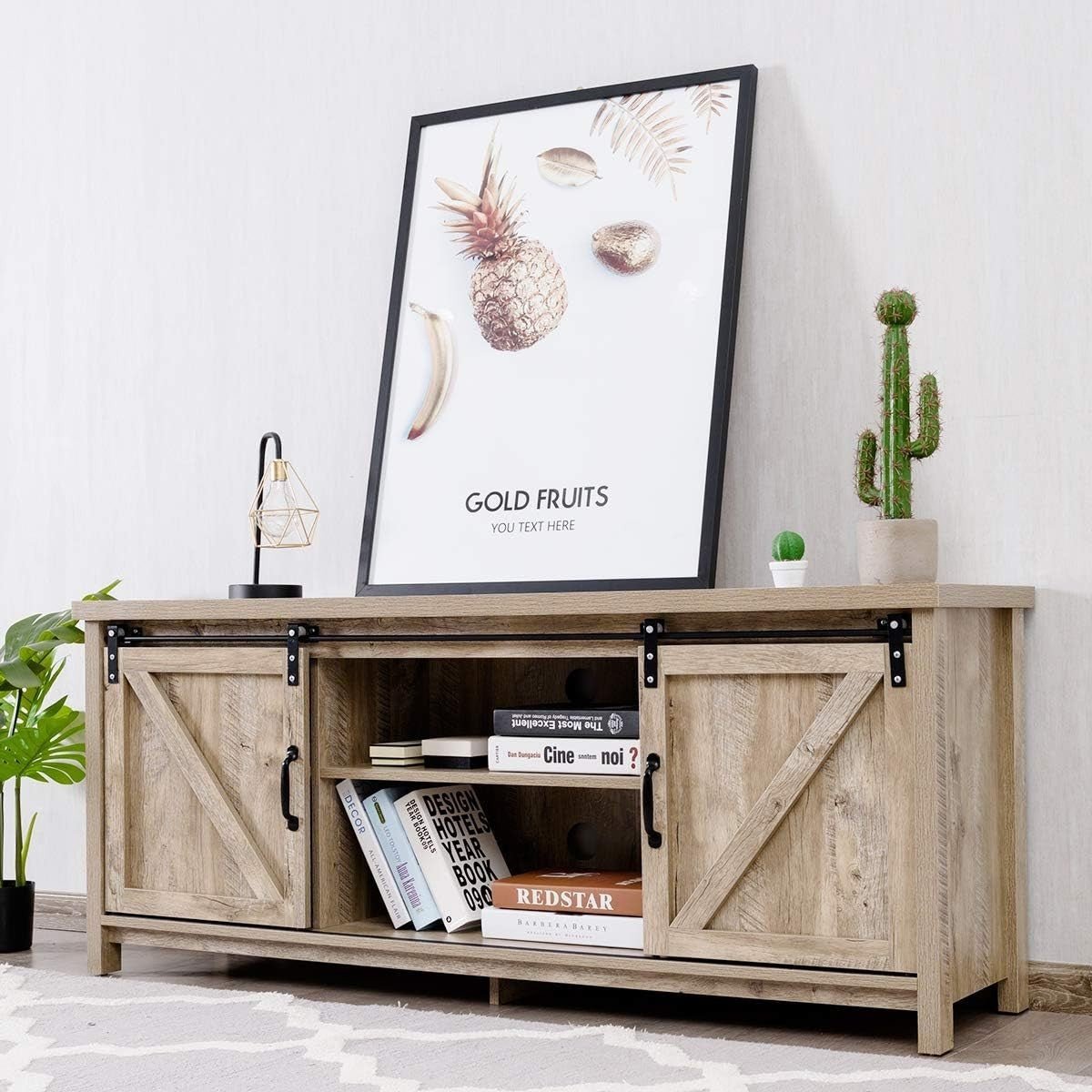 Farmhouse TV Stand up to 60" | Sliding Barn Doors | Storage Cabinet Table - Kwikley