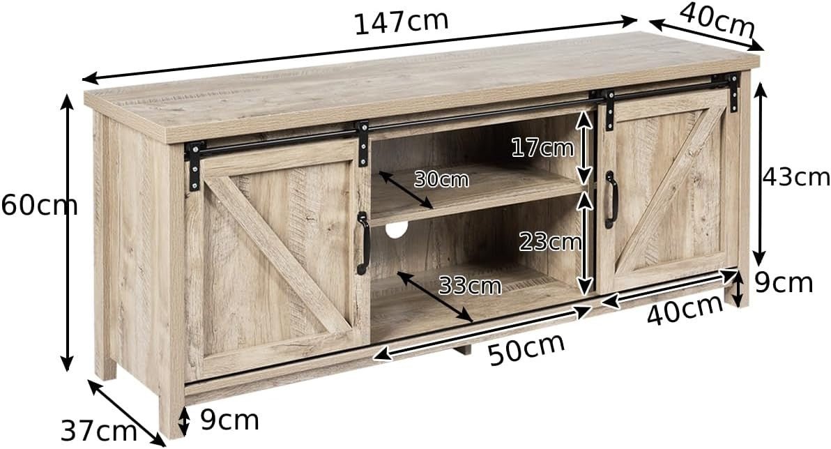 Farmhouse TV Stand up to 60" | Sliding Barn Doors | Storage Cabinet Table - Kwikley