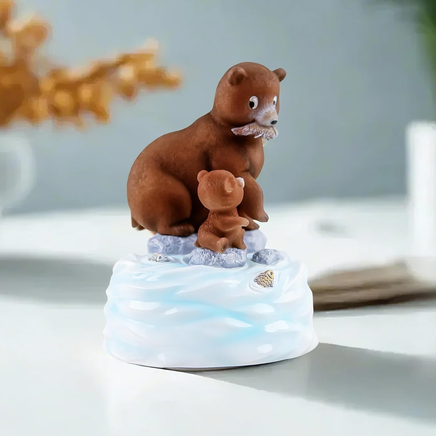 Father & Daughter Bear Music Box Hand - Painted Figurine Plays Wonderful World - Kwikley
