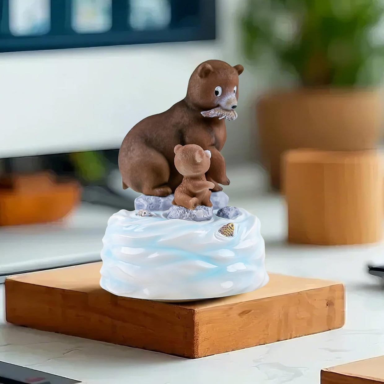 Father & Daughter Bear Music Box Hand - Painted Figurine Plays Wonderful World - Kwikley