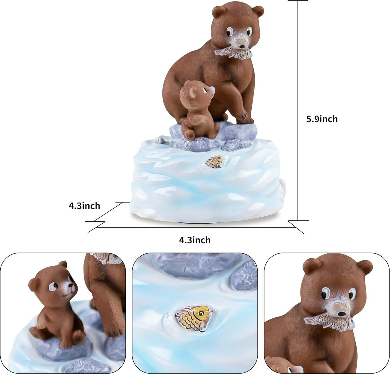 Father & Daughter Bear Music Box Hand - Painted Figurine Plays Wonderful World - Kwikley