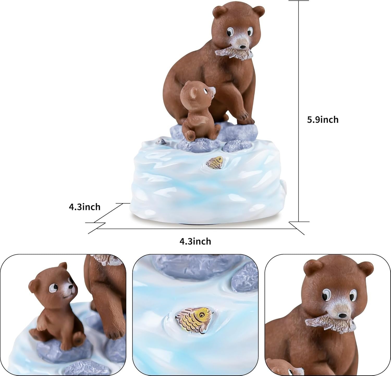 Father & Daughter Bear Music Box Hand - Painted Figurine Plays Wonderful World - Kwikley
