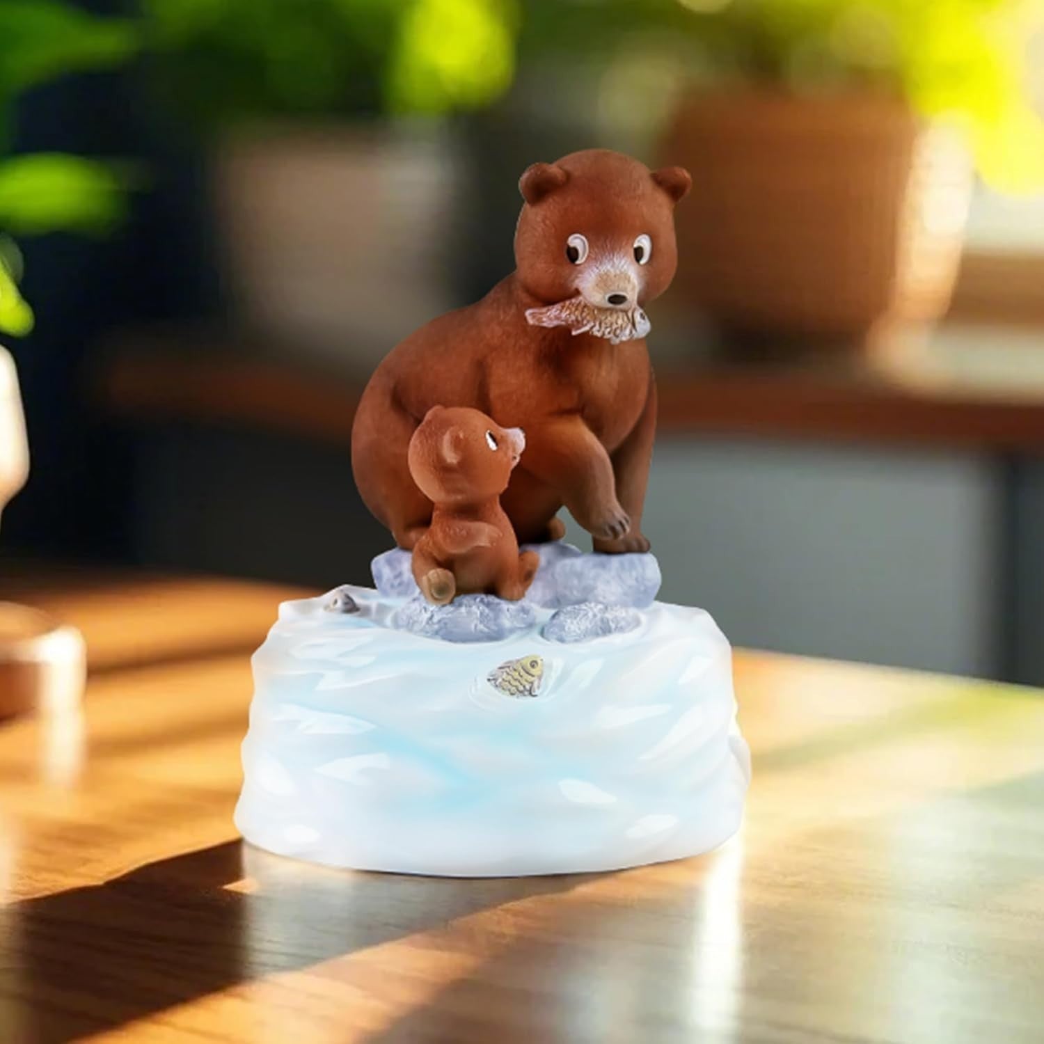 Father & Daughter Bear Music Box Hand - Painted Figurine Plays Wonderful World - Kwikley