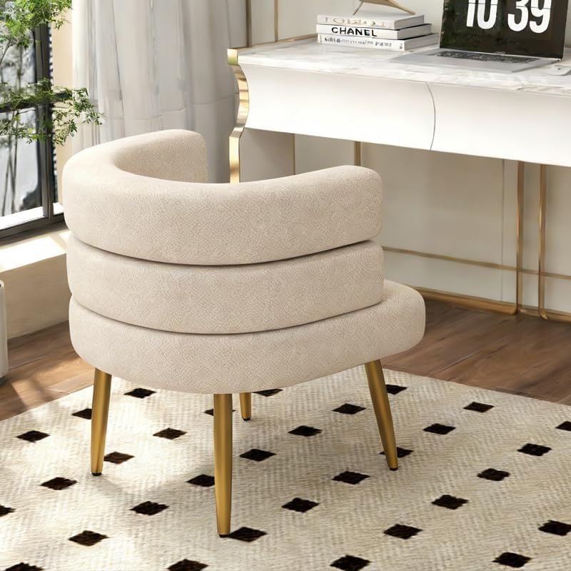 Faux Fur Sherpa Accent Chair Gold Legs Modern Tub White - Kwikley