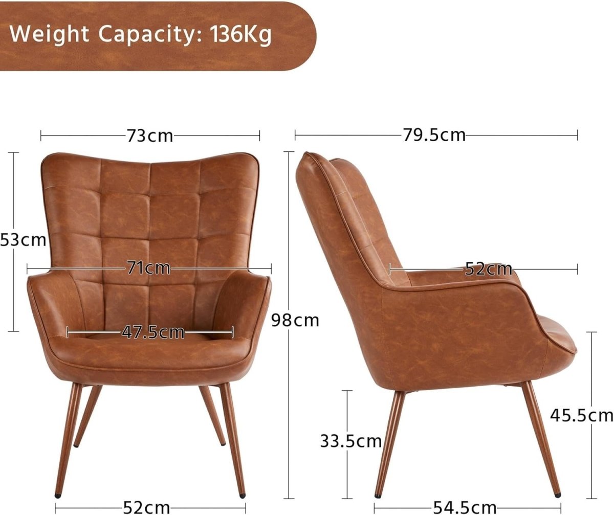 Faux Leather Accent Chair High Back Armchair Retro Lounge Seat Brown - Kwikley