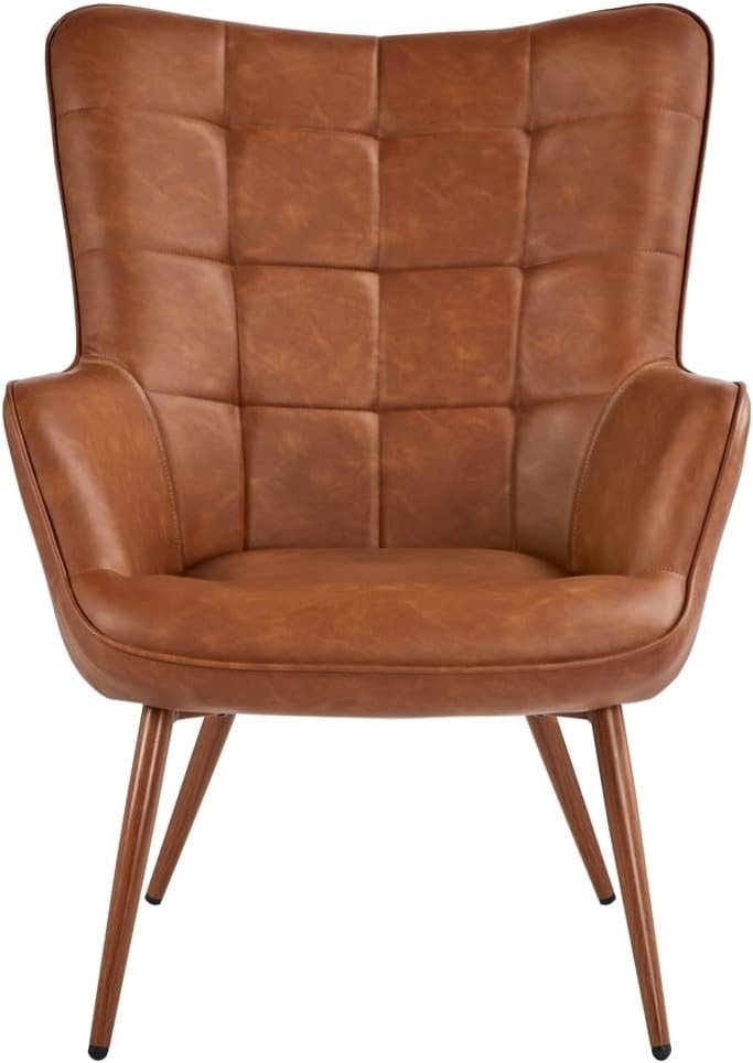 Faux Leather Accent Chair High Back Armchair Retro Lounge Seat Brown - Kwikley