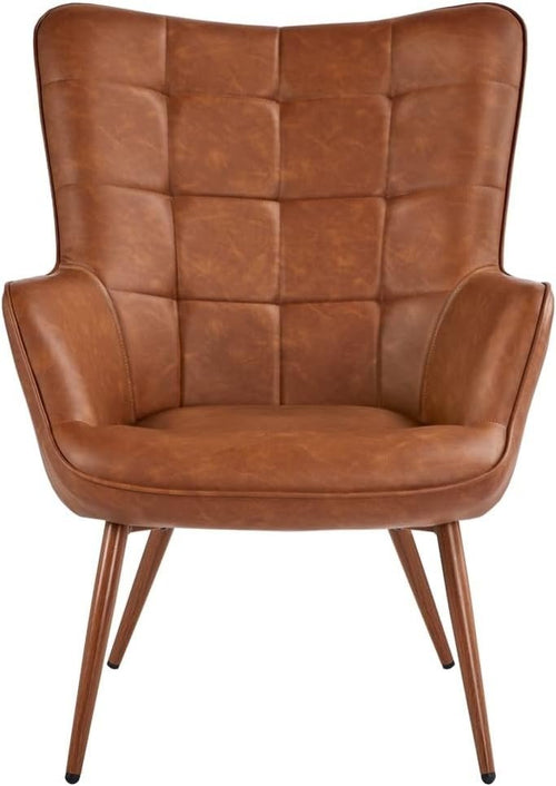 Faux Leather Accent Chair High Back Armchair Retro Lounge Seat Brown - Kwikley