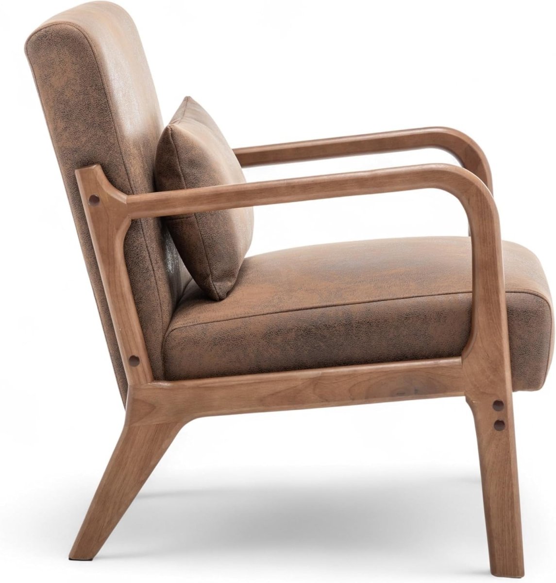 Faux Leather Accent Chair w/ Lumbar Cushion – Brown Armchair - Kwikley