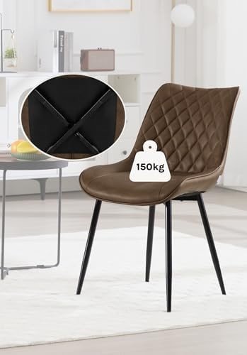 Faux Leather Dining Chairs Set of 4 Padded Kitchen Lounge Chairs Brown - Kwikley