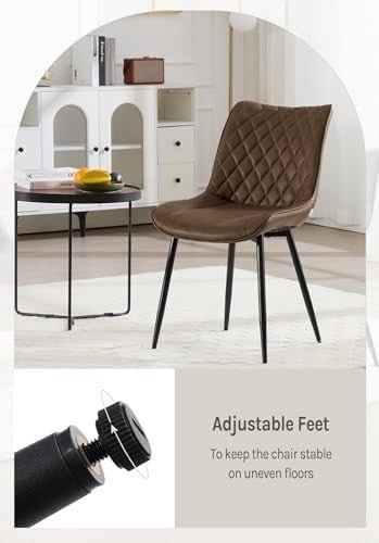 Faux Leather Dining Chairs Set of 4 Padded Kitchen Lounge Chairs Brown - Kwikley