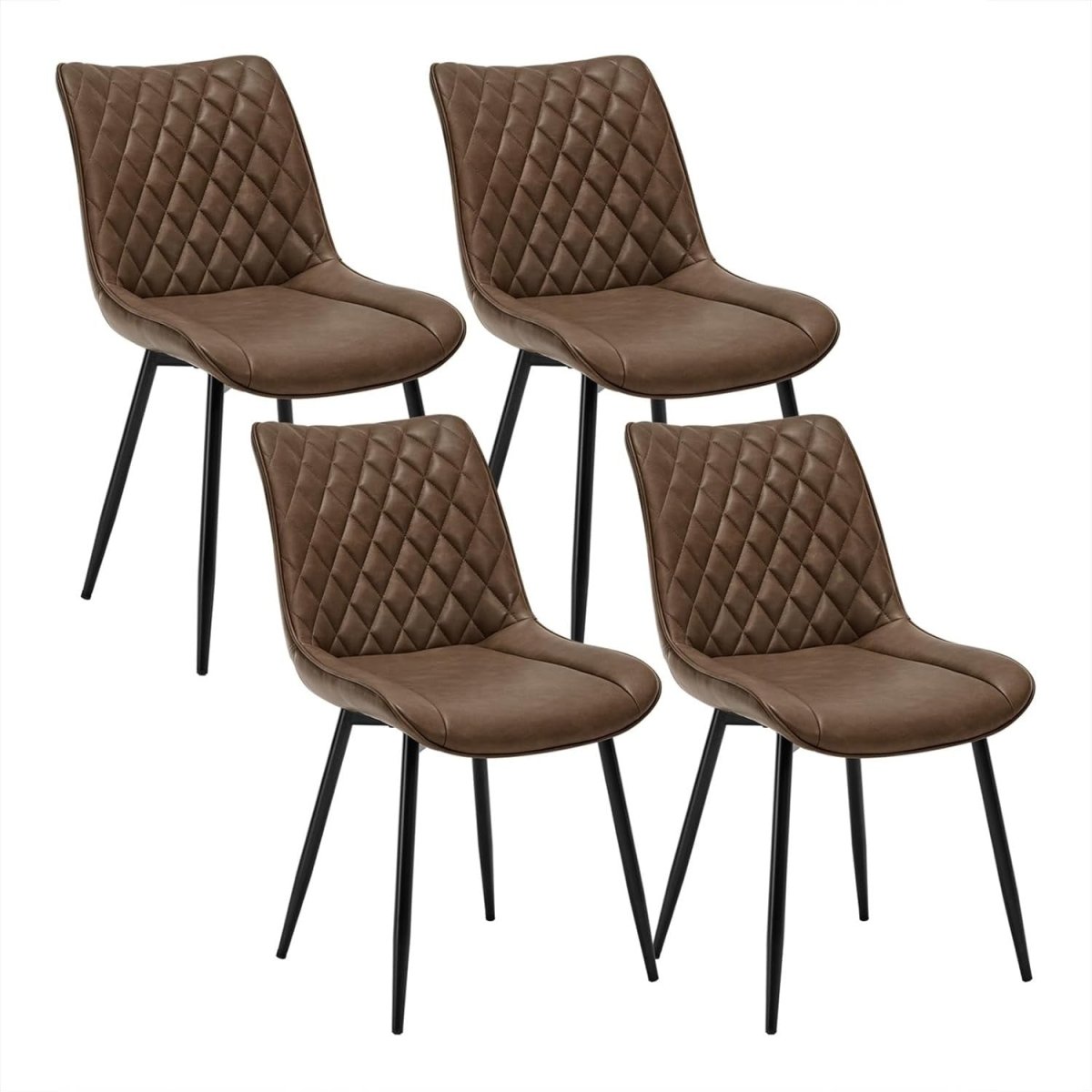 Faux Leather Dining Chairs Set of 4 Padded Kitchen Lounge Chairs Brown - Kwikley