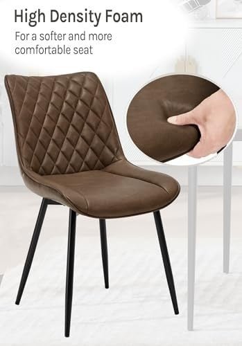 Faux Leather Dining Chairs Set of 4 Padded Kitchen Lounge Chairs Brown - Kwikley
