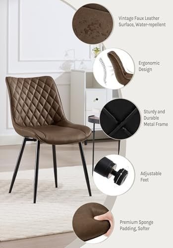 Faux Leather Dining Chairs Set of 4 Padded Kitchen Lounge Chairs Brown - Kwikley