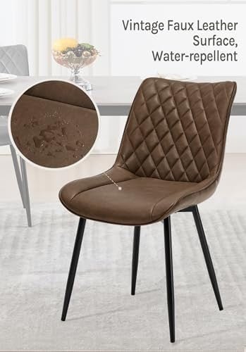 Faux Leather Dining Chairs Set of 4 Padded Kitchen Lounge Chairs Brown - Kwikley