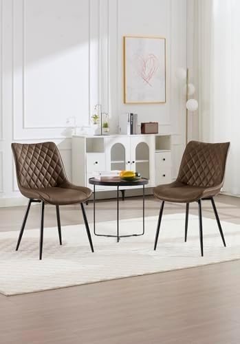 Faux Leather Dining Chairs Set of 4 Padded Kitchen Lounge Chairs Brown - Kwikley