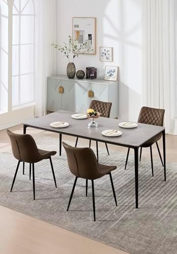 Faux Leather Dining Chairs Set of 4 Padded Kitchen Lounge Chairs Brown - Kwikley