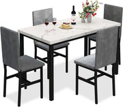 Faux Marble Dining Table & 4 Upholstered Chairs Set for Small Rooms (Gray) - Kwikley
