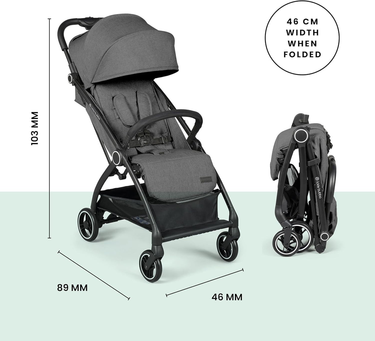Feather - Light Baby Stroller Auto - Fold From Birth to 22kg Graphite Grey - Kwikley